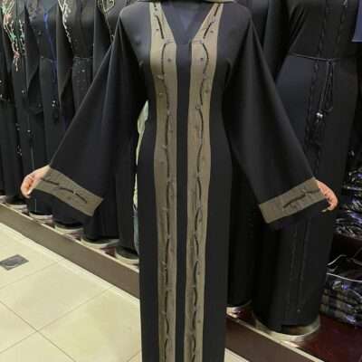 Simple Black Beats Brown Strip Abaya