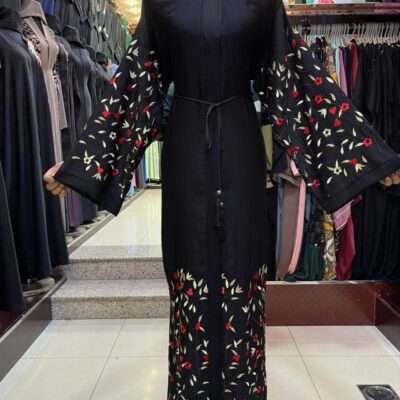 Red Flower Embroidery Abaya