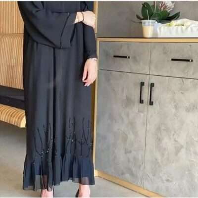 Black Frill Beads Abaya