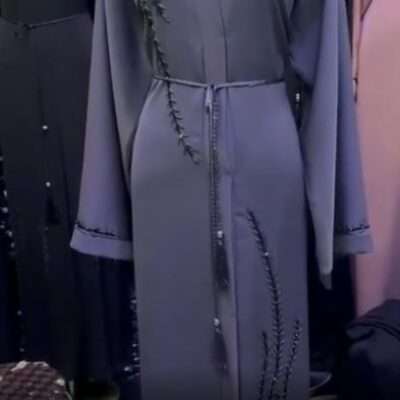 Flower Grey Beads Abaya