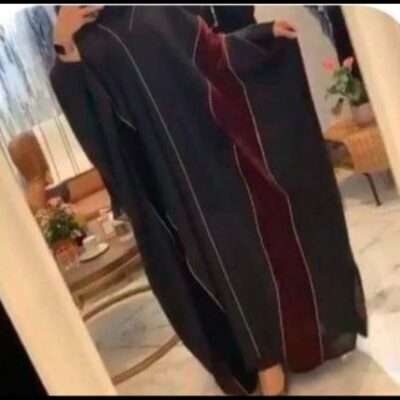 Black Nida Red Velvet Kaftan Abaya