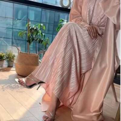 Golden Pleated Satin Abaya