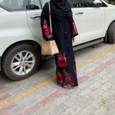 Red Flower Handwork Abaya