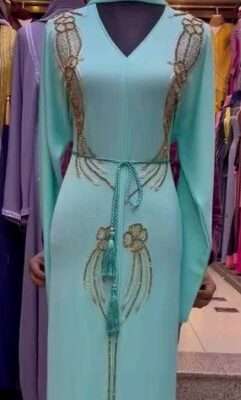 Golden Beaded Blue Abaya