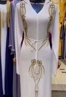 Golden Beaded White Abaya