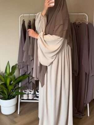 Elastic Sleeves Brown Khimar Abaya