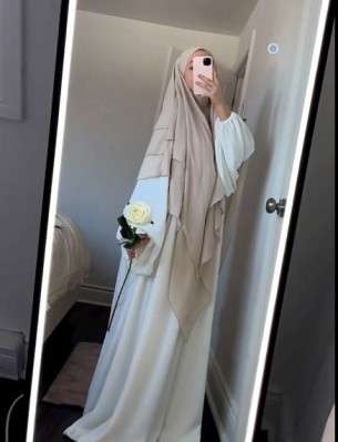 Elastic Sleeves White Khimar Abaya