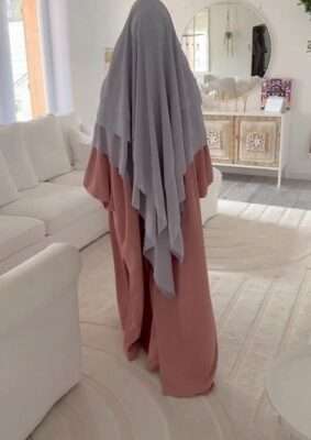Elastic Sleeves Grey Khimar Abaya
