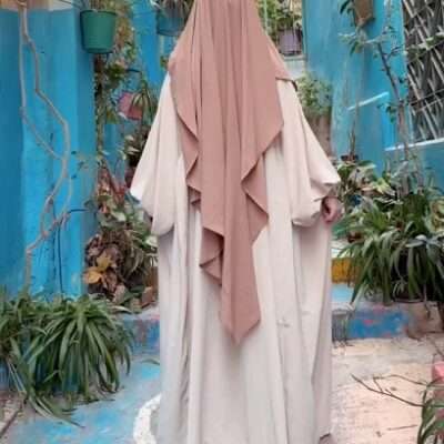 Elastic Sleeves Nude Khimar Abaya