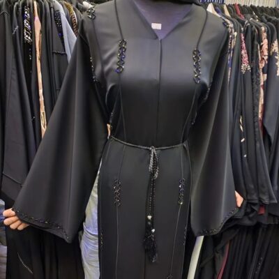 Black Beaded Simple Abaya