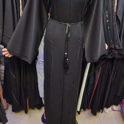 Black Beaded Simple Abaya