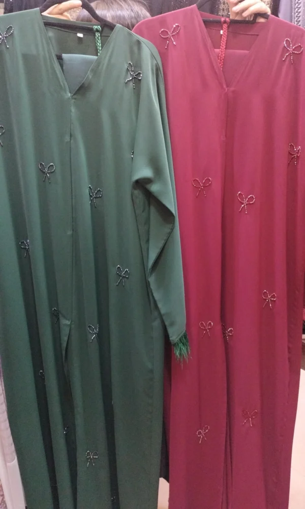 Fur Bow Beaded Abaya - Image 2