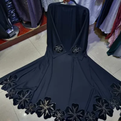 Laser Velvet Flower Patch Abaya