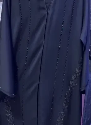 Sided Black Embroidery Beaded Abaya