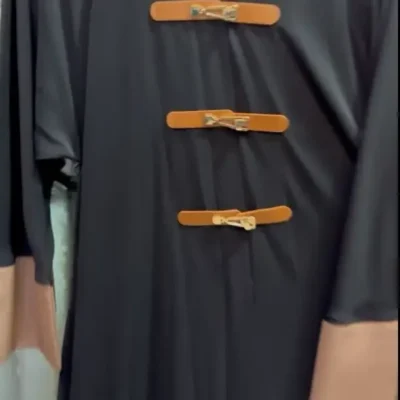 Orange Button Stripes Abaya