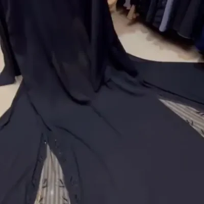 Black Beaded Side Cut Abaya