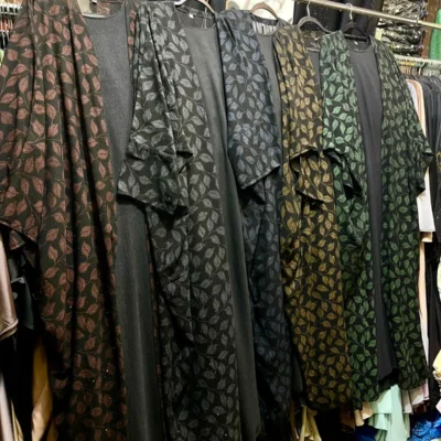 Black Leaf Printed Shrug Abaya
