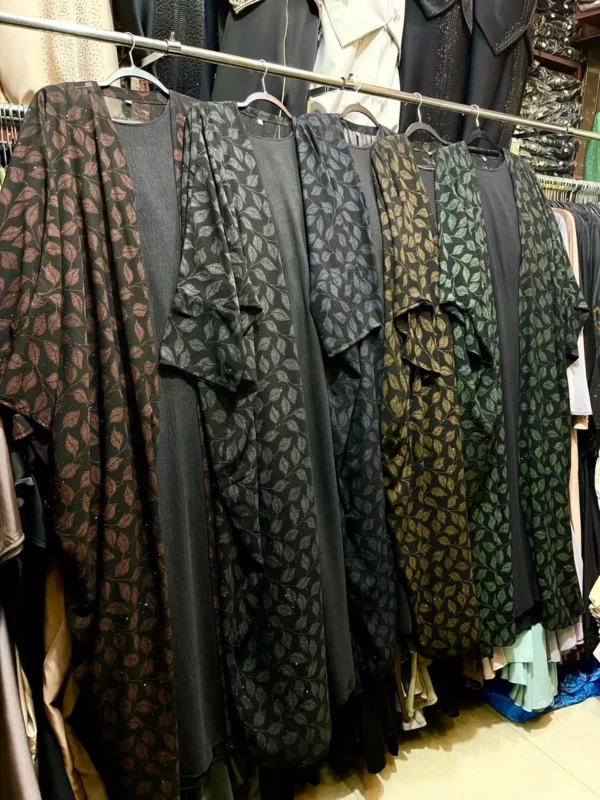 Black Leaf Printed Shrug Abaya