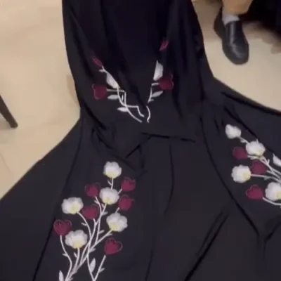 Double Flower Bunches Embroidery Abaya