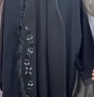 Double Shaded Beaded Fur Abaya