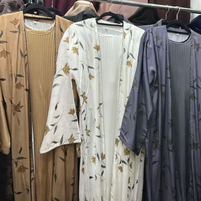 Flower Printed Shrug Pleated Abaya