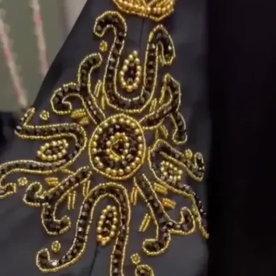 Golden Black Beaded Piping Abaya