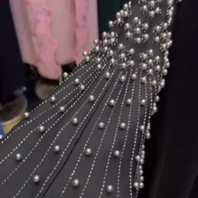 Heavy Pearl Diamond Sleeves Work Abaya