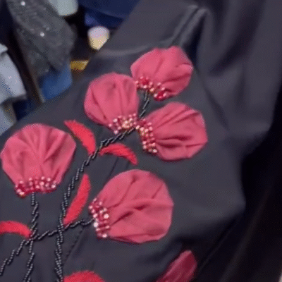 Organza Flower Beaded Embroidery Abaya