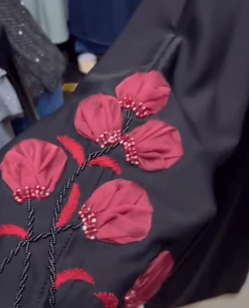 Organza Flower Beaded Embroidery Abaya - Image 2