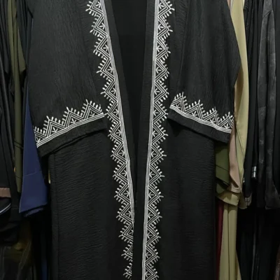 White Embroidery Linen Shrug Abaya