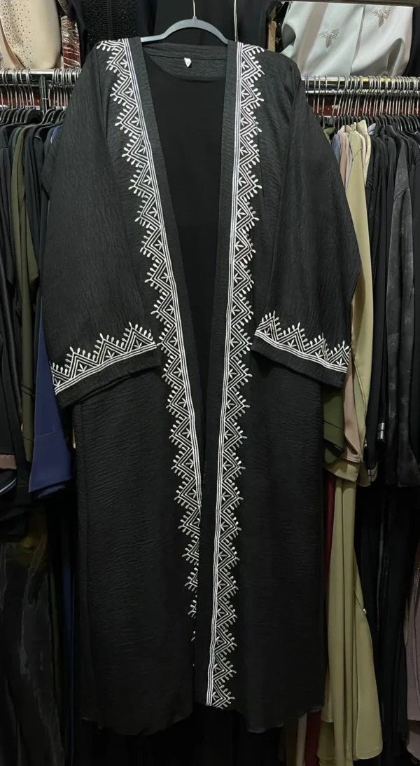 White Embroidery Linen Shrug Abaya