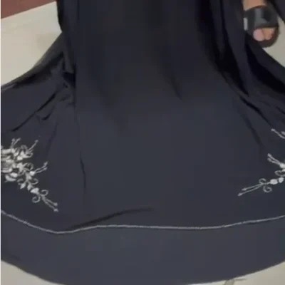 White Flower Beaded Designer Abaya