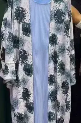 Pleated Designer Printed Shrug Abaya