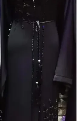 Black Heavy Beaded Flower Work Abaya