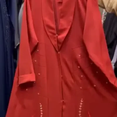 Red Coat Beaded Designer Abaya