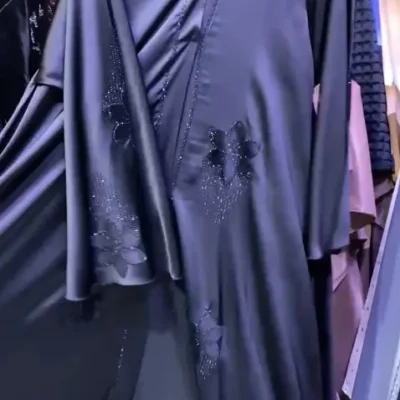 Velvet Flower Diamond Patch Frok Abaya
