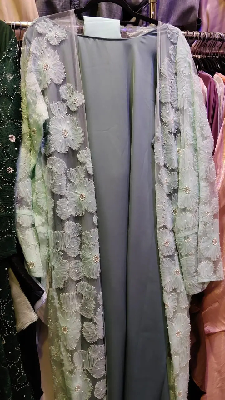 Luxurious Flower Printed Shrug Abaya - Image 7