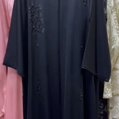 Black Wavy Designer Beaded Abaya