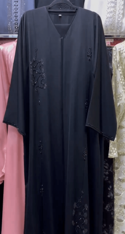 Black Wavy Designer Beaded Abaya