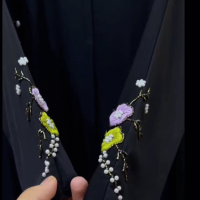 Organza Colorful Flower peal Work Abaya