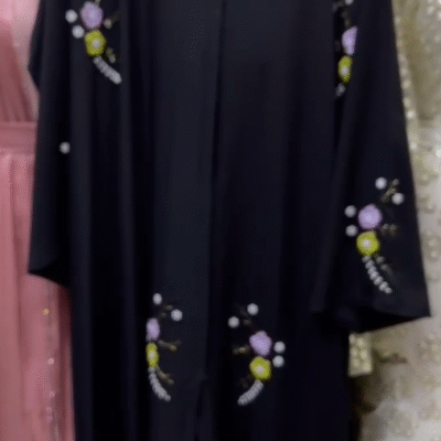 Organza Colorful Flower peal Work Abaya
