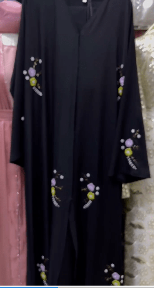 Organza Colorful Flower peal Work Abaya - Image 2