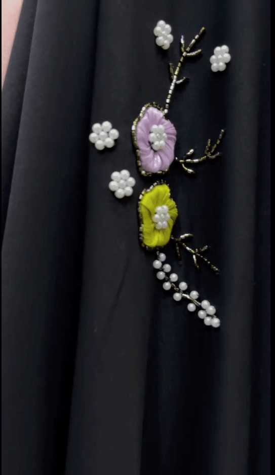 Organza Colorful Flower peal Work Abaya - Image 3