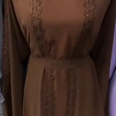Brown Designer Lace Shrug Abaya