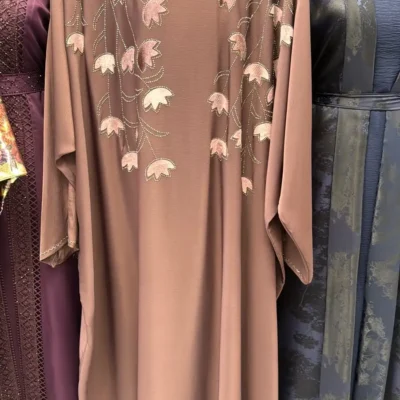 Brown Velvet Patch Diamond Kaftan Abaya