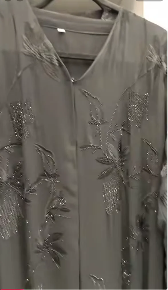 Chiffon Embroidery Diamond Work Shrug Abayas - Image 2