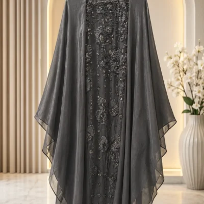 Heavy Front Work Organza Wings Abaya