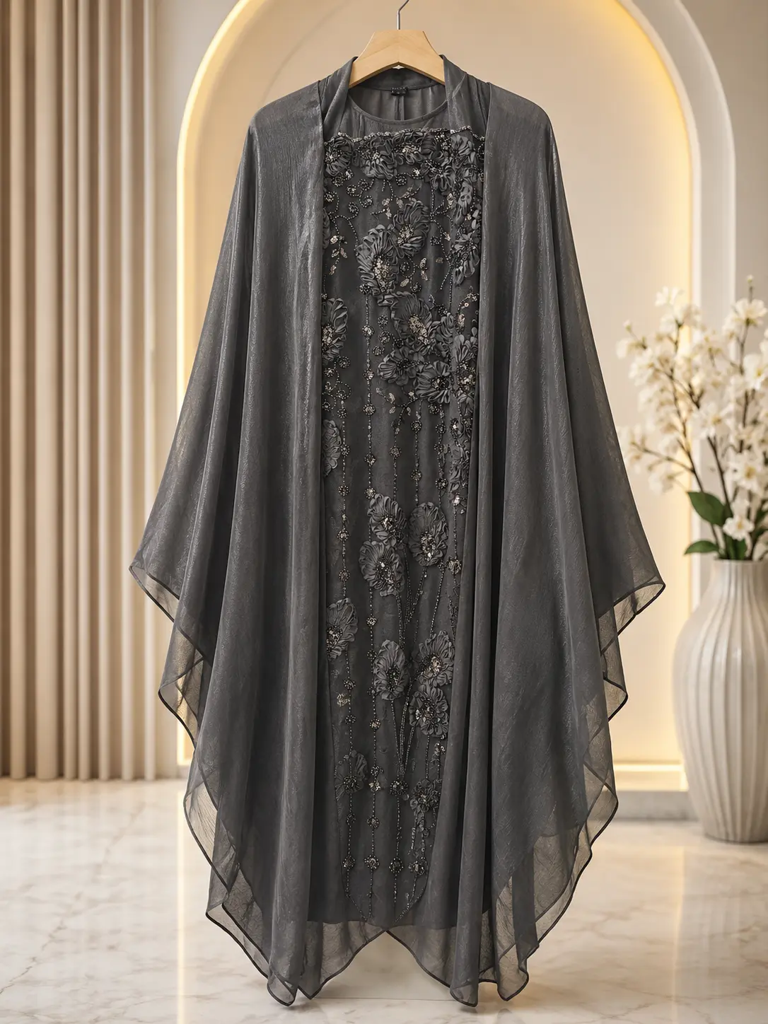 Heavy Front Work Organza Wings Abaya