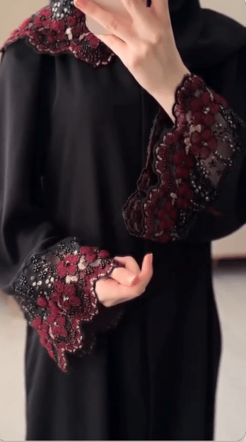 Elegant Lace Work Abaya - Image 2