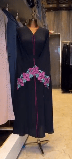 Royal Pink Flower Lace Abaya - Image 2
